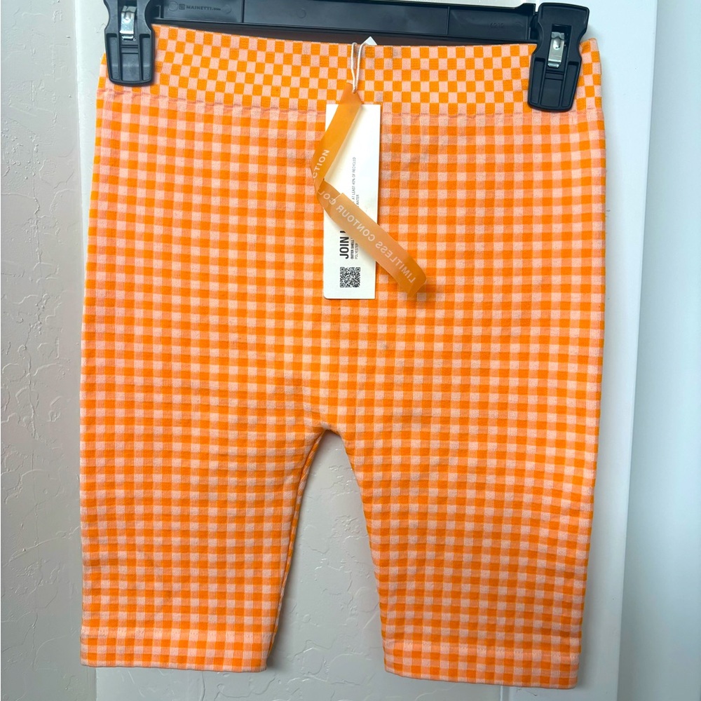 Zara orange and pink checkered biker shorts